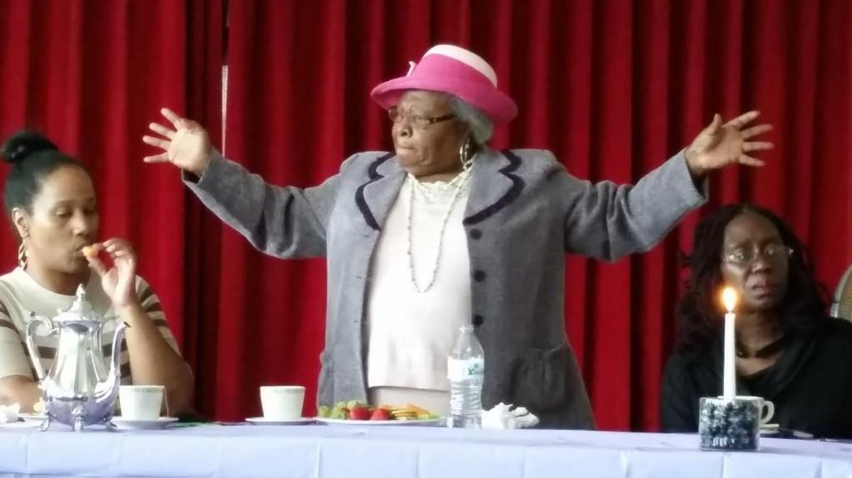 
Freddie Mae Barnett, a nearly 60-year member of the Tacoma Colored Women’s Club on the Hilltop, addresses the group who came to honor her at a surprise tea service.

