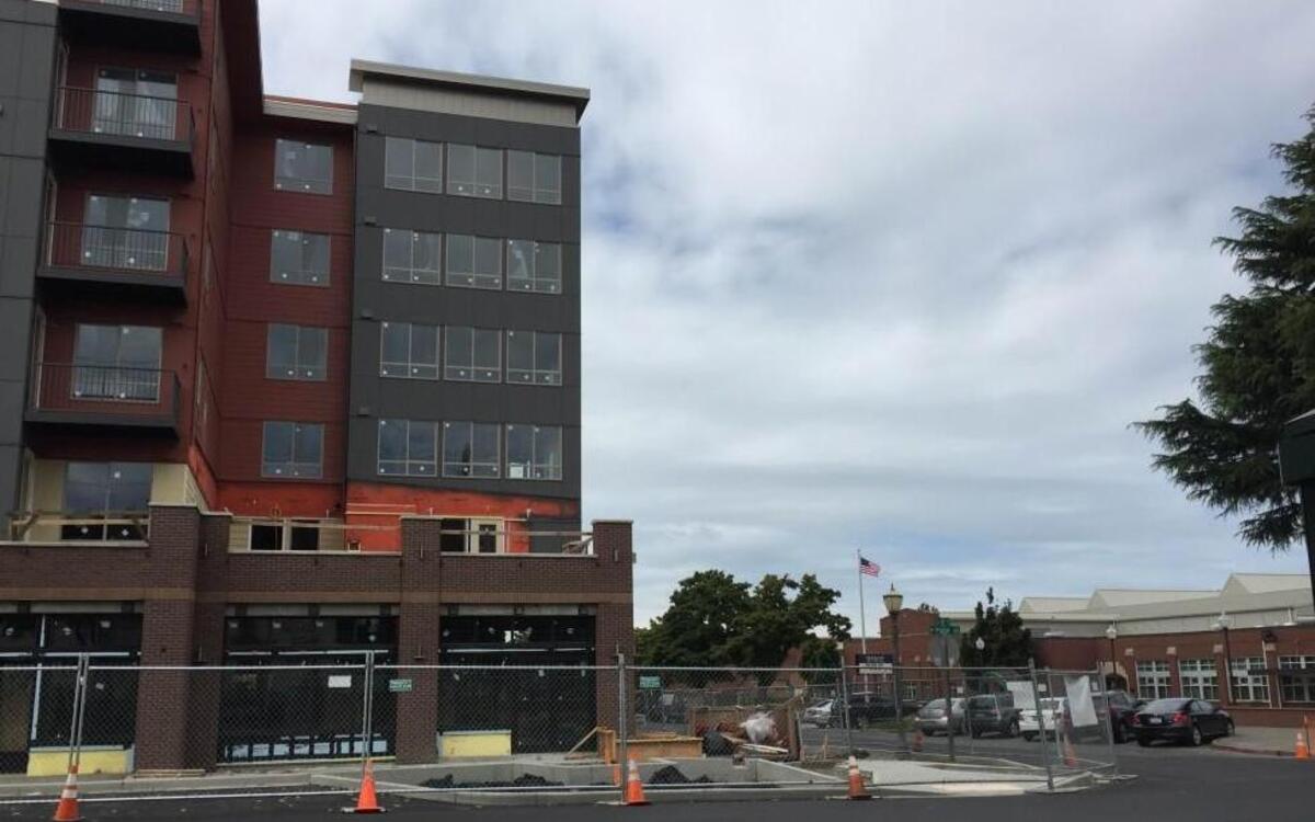 
Proctor Station, a six-story mixed-use development being built in Tacoma’s Proctor District, will have nose-in angle parking to blend in with parking on surrounding streets. 

