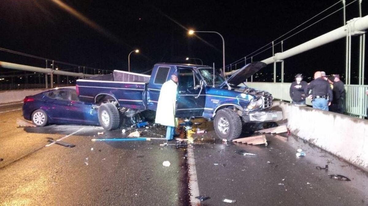 After his pickup stopped working on the Tacoma Narrows Bridge, a man was struck by another car after he stepped out to push his vehicle to the side of the road.