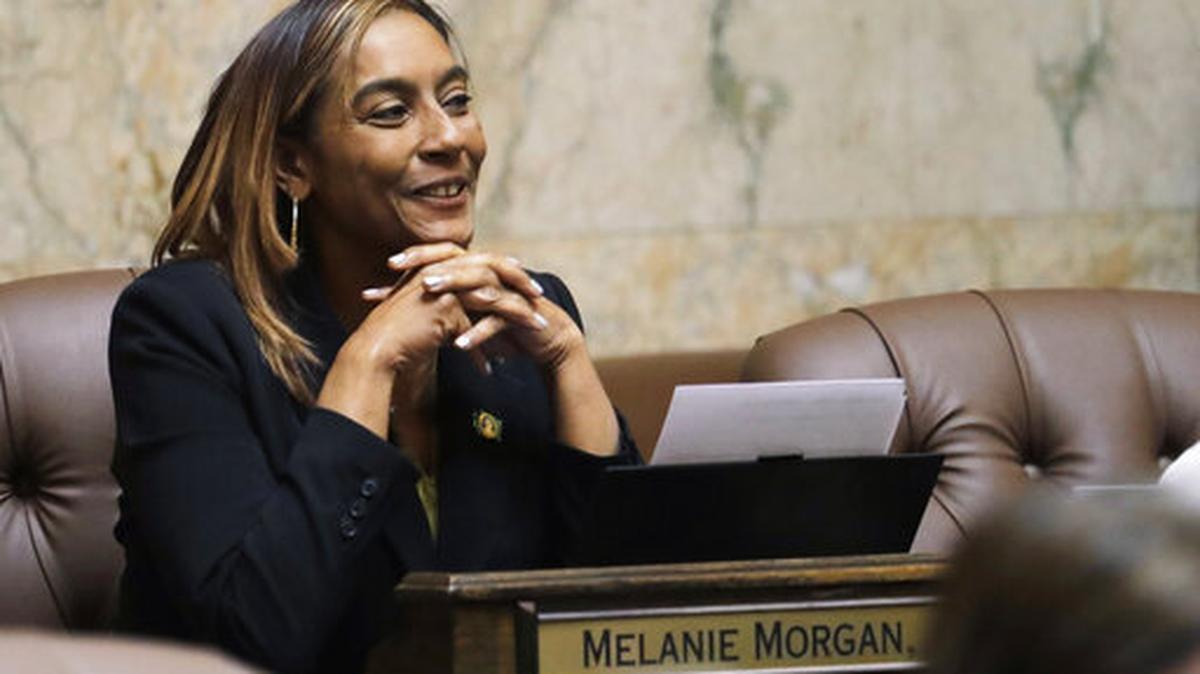 Democratic Rep. Melanie Morgan listens during testimony on the House floor on her bill that would ban race-based discrimination against hair texture and hairstyles in 2020.