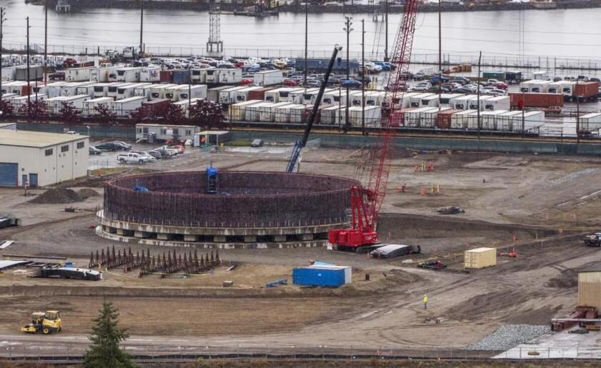 Puget Sound Energy is constructing a $310 million liquefied natural gas (LNG) facility, seen here in October, at the Port of Tacoma.