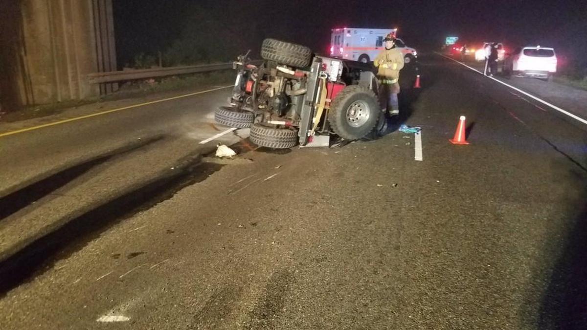 The driver of this SUV was ejected and seriously injured after hitting a guard rail and overturning on Interstate 5 near Nisqually on Friday evening, according to the Washington State Patrol.