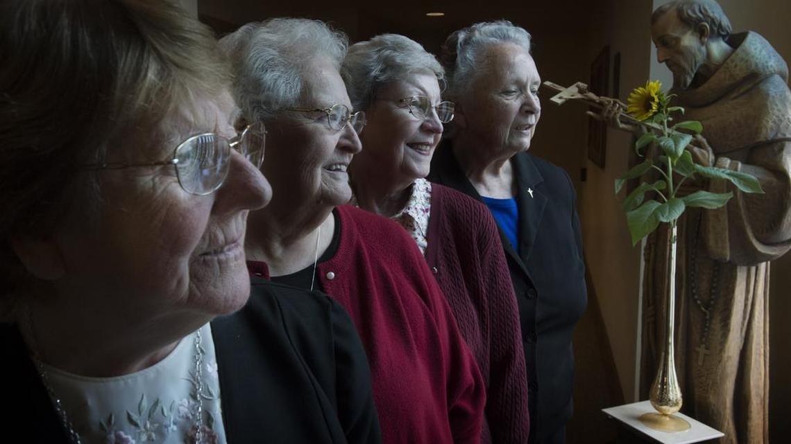 From left, Mary Anne Gallagher, Joan Roddy, Mary Ellen Casey, and Jude Connelly at Sisters at St. Ann’s Convent in Tacoma on Monday.