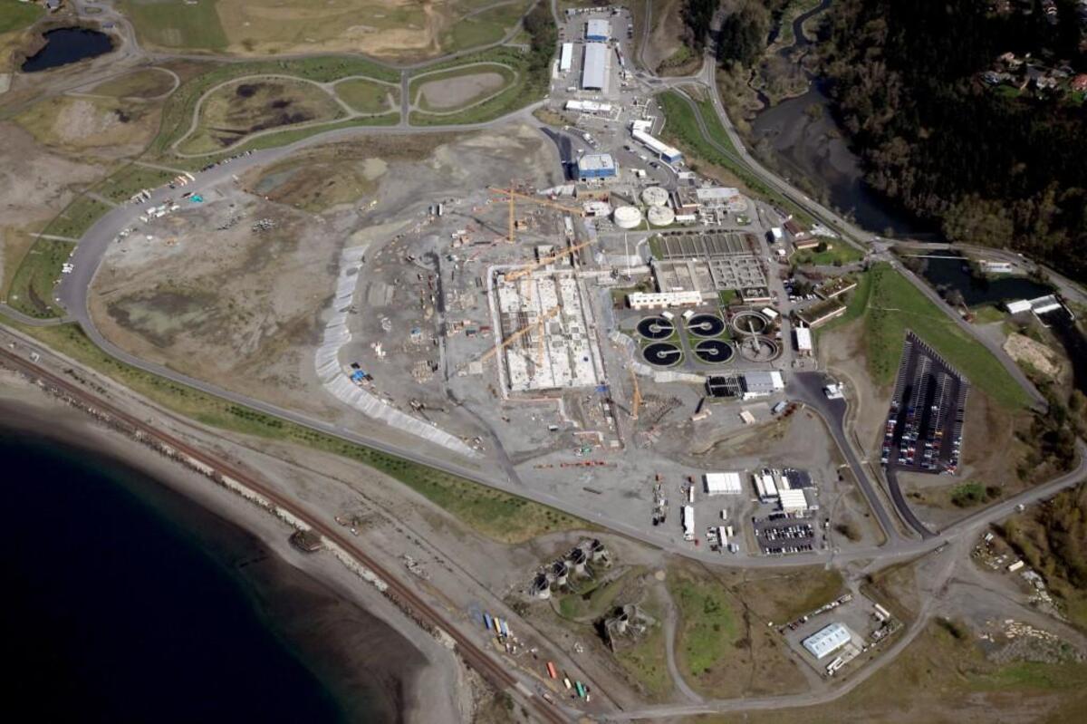 A view of Chambers Creek Wastewater Treatment plant located at the south end of the Chambers Creek Regional Park.