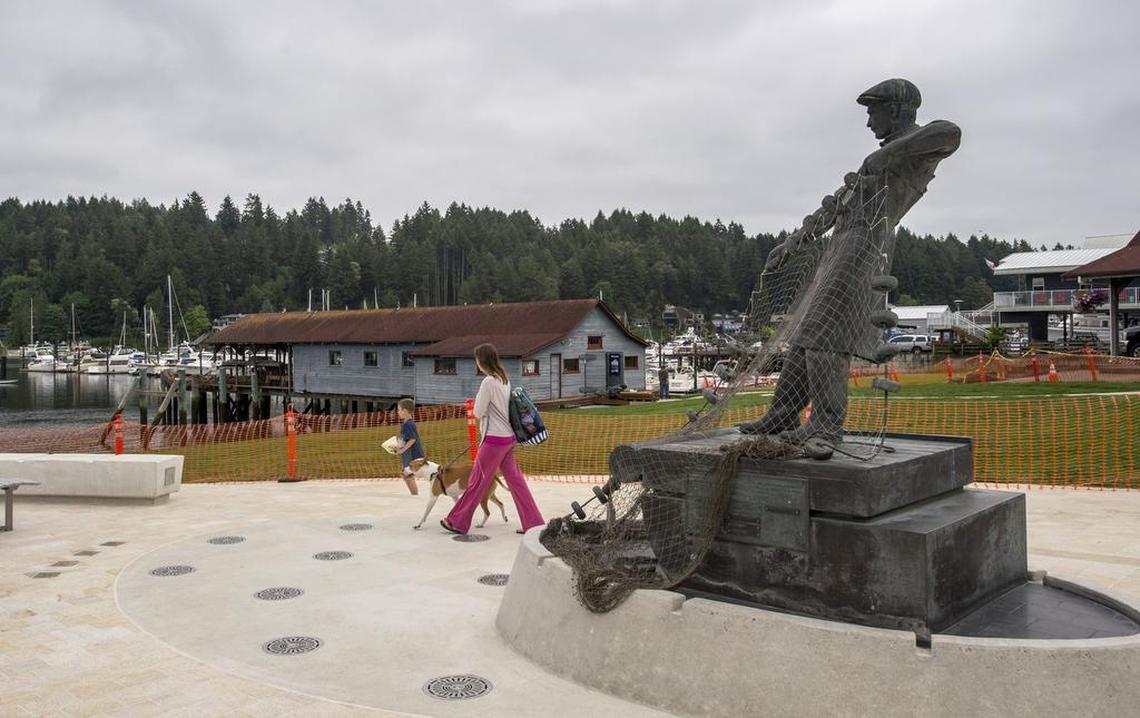 The Welcome Plaza in Gig Harbor includes the repositioning of the fisherman statue in a new plaza beside the Jerisich Public Dock and Skansie Brothers Park.