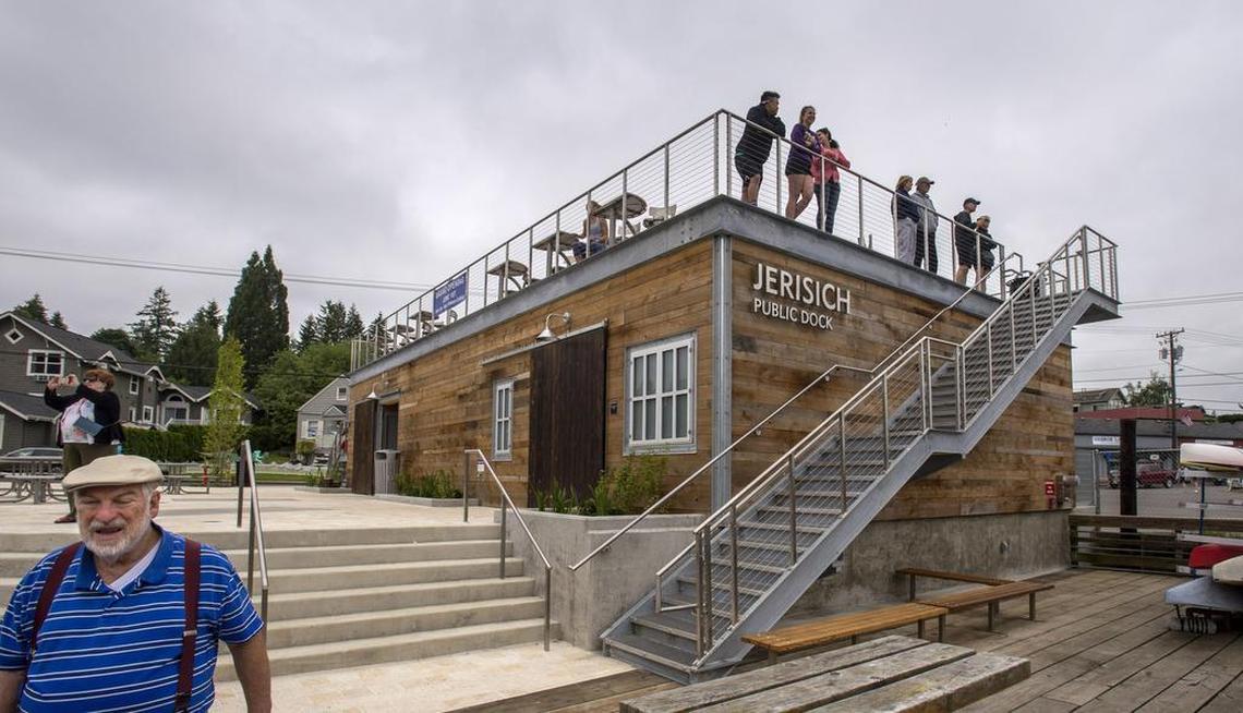 The new Welcome Plaza in Gig Harbor includes the repositioning of the fisherman statue in a new plaza beside the Jerisich Public Dock and Skansie Brothers Park.