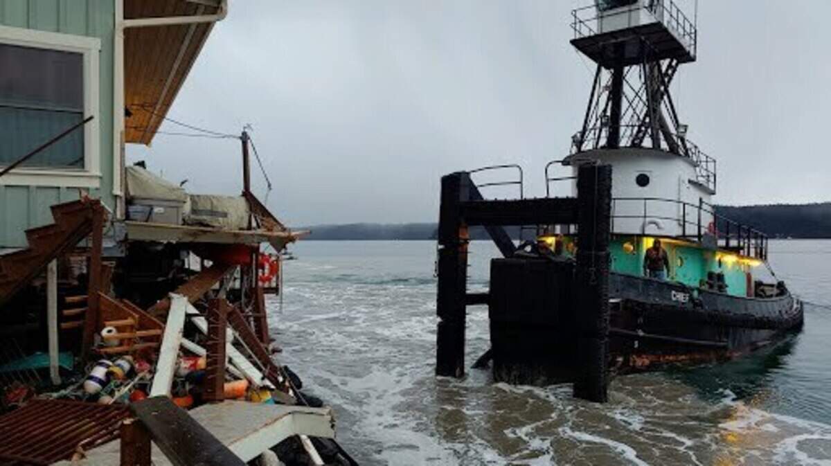 The aftermath of a barge crashing into a home in Gig Harbor. Courtesy of Chris Smith