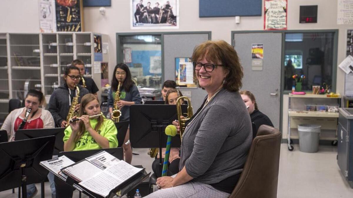 Sheryl Clark teaches one of her band classes at Harbor Ridge Middle School last week. Clark introduced marching bands to the Gig Harbor Maritime Gig Parade two decades ago.