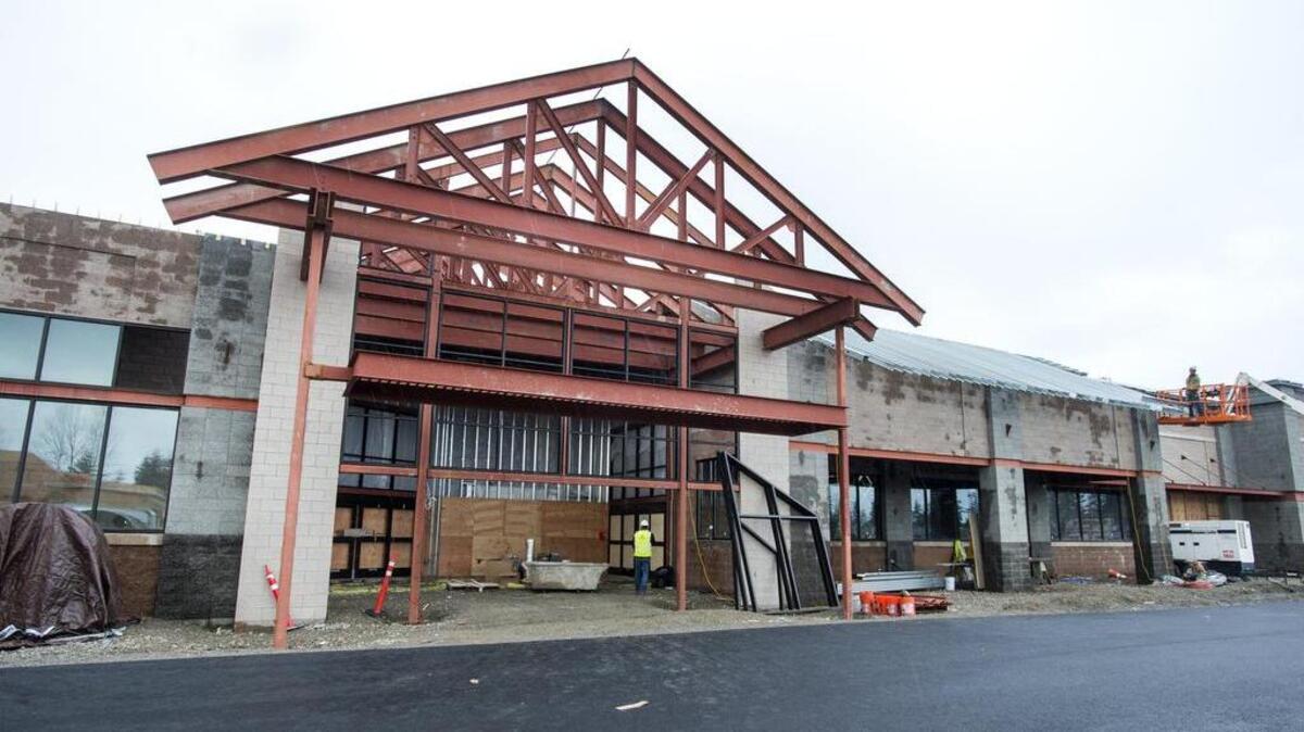 The front entrance of the new Fred Meyer grocery is shown under construction in January at 5500 Point Fosdick Drive in Gig Harbor. The project is expected to be completed later this summer.