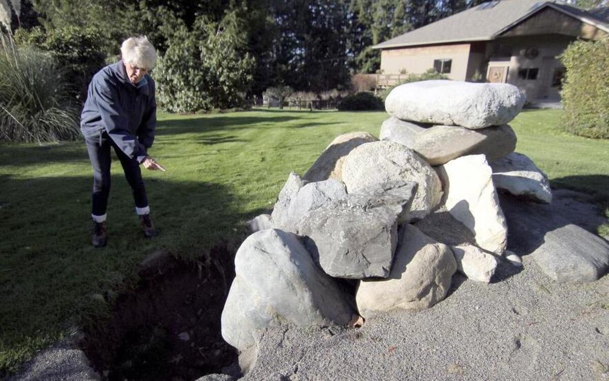 Gig Harbor resident Nancy Copeland has been fighting a 20-year battle with a sinkhole in her yard. Her home of 50 years didn’t have a problem until the installation of a newer utility pole, which she believes may have diverted underground water toward her yard.