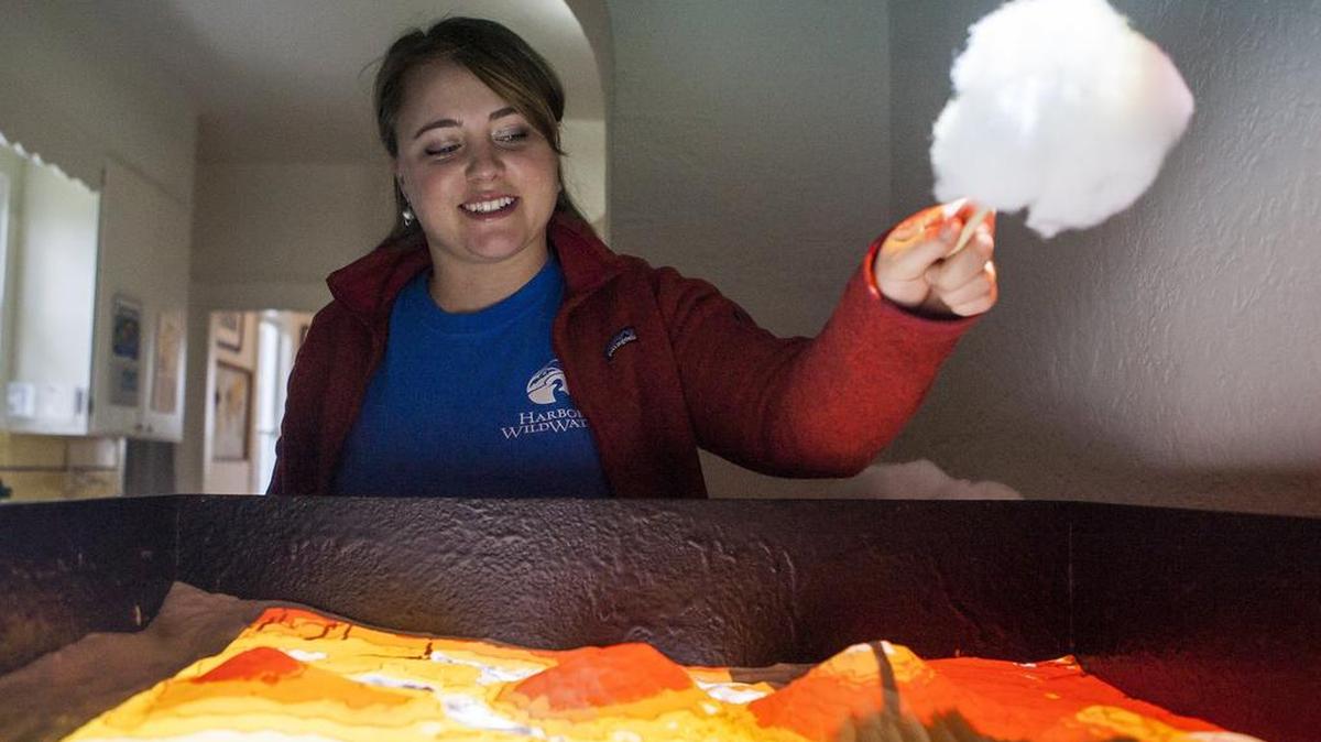 Stena Troyer, a science specialist, shows off the new augmented reality sandbox on display at Harbor WildWatch’s Skansie Information and Interpretive Center in Gig Harbor. Harbor WildWatch will re-open the Skansie Visitor Interpretative Center on March 2 in a partnership with the city of Gig Harbor and support from visitor center volunteers.