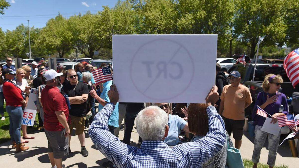 A protest over the supposed teaching of “critical race theory.”