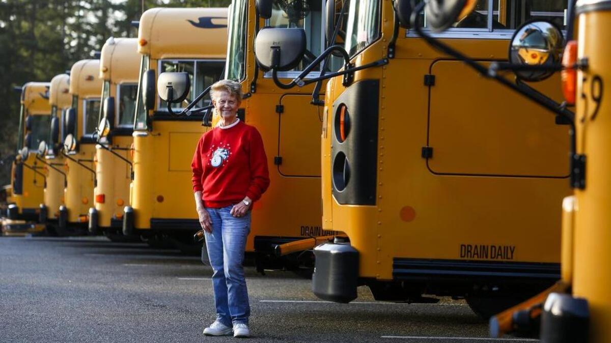 Karen Pierson has worked as a bus driver for the Peninsula School District for 48 years, and she has driven every route. She started in 1969 and retired in 1997. She continues to work as a substitute driver.