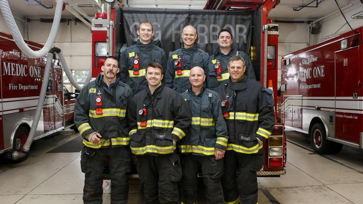 Gig Harbor Fire and Medic One first responders get ready to participate in the Scott Firefighter stairclimb event earlier this year in support of the Leukemia and Lymphoma Society. The fire district is asking voters to lift the levy lid.