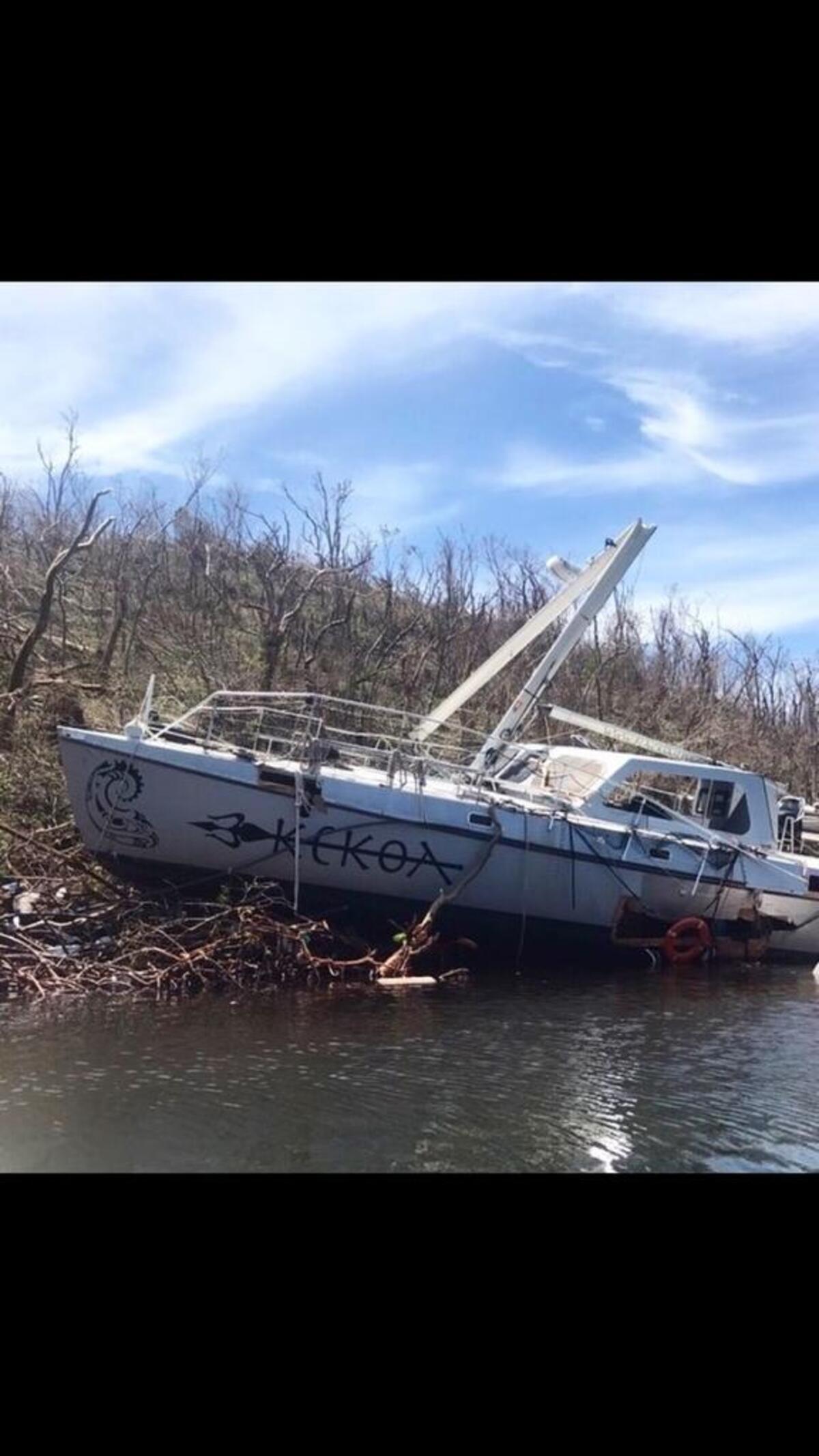 The catamaran that Kim Michaelson captains, Kekoa, was destroyed during hurricane Irma. Michaelson and her fiancee moved Kekoa to Hurricane Hole, hoping to keep her safe.
