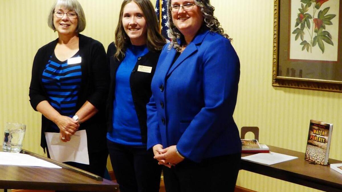 From left: Jan Hohman, Altrusa of Gig Harbor president; Jennifer Davide, Cheney Branch, Boys & Girls Club program director; and Carrie Prudente-Holden, COO of the Boys & Girls Club of South Puget Sound, gather for a check presentation as part of Altrusa’s Empty Bowls Project fundrasier.