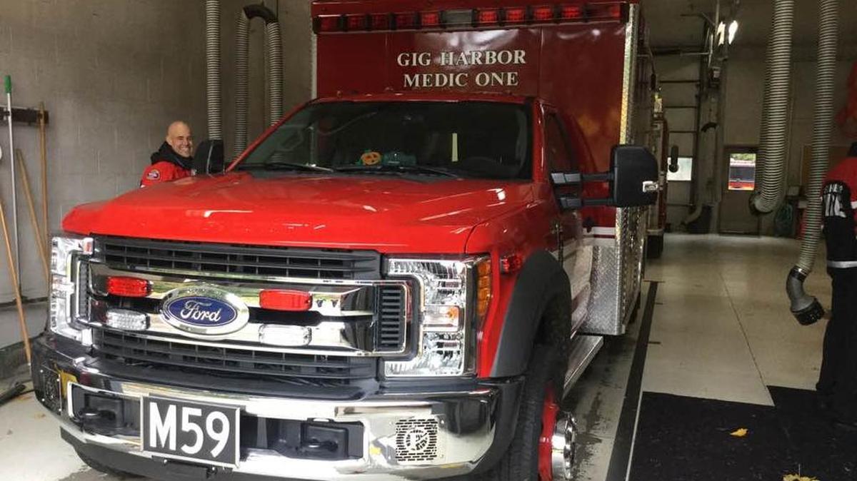 Gig Harbor Fire & Medic One crews delight in their new 2018 Ford F-450 ambulance. The new, bright red truck, which cost the district between $100,000 to $160,000, gives local emergency medical services crews updated technology and tools to help residents in crisis on the west side of the peninsula near Artondale.