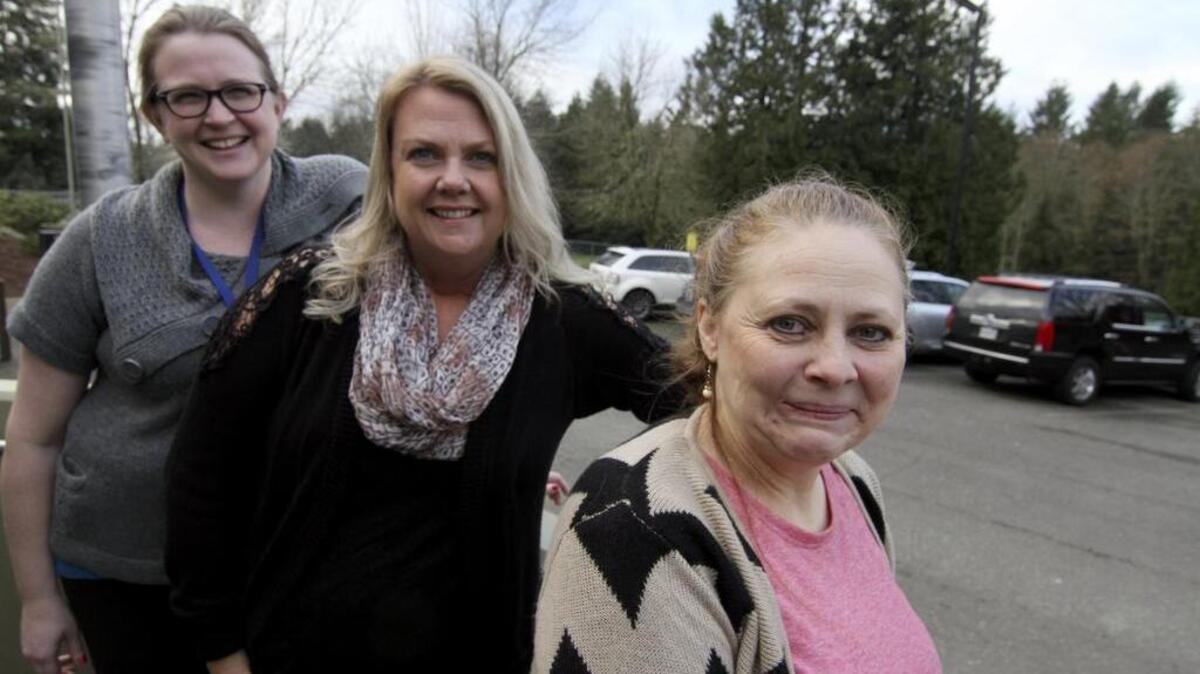 The Mary Lee Squires Award was presented to the Minter Creek Special Education team at the Jan. 21 Peninsula School Board meeting. The team consists of Becky Maffei, left, Michelle Holt and Rose Peterson, along with fellow team members Jan Yerex, Julie Poole and Bev Hopper, not pictured.