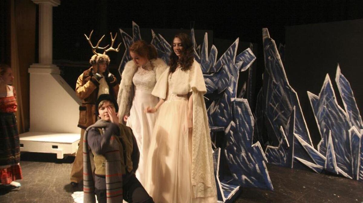 Freshman Zanna McMurtrey shares the stage with junior Jenna Lemoine and senior Sydney Payne in the “Snow Queen,” a recent Peninsula High theater production. A newly-organized booster club is in the midst of raising funds to perform much needed upkeep on the auditorium.