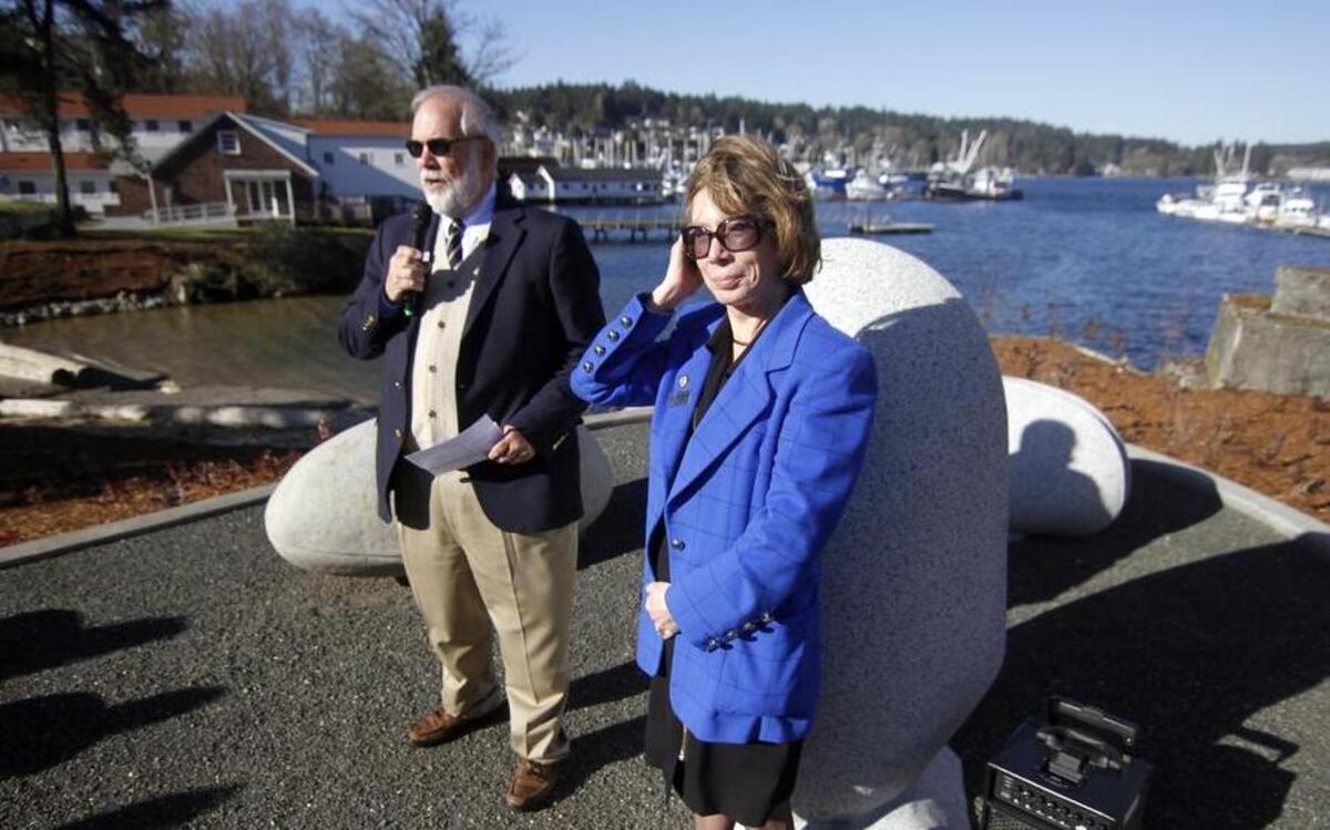 Gig Harbor City Council member Steve Ekberg stands with Mayor Jill Guernsey at the dedication for the new Eddon Boat Yard Park in February 2014. But Eddon Boat Park and assets like it just lost a critical tool that supports them, a federal program called the Land and Water Conservation Fund. For 50 years the LWCF has protected community green spaces, built parks and trails, and improved boating and recreational access.