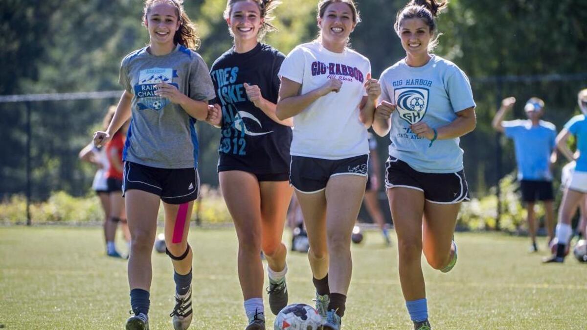 Junior forward Jaylynn Barton, senior midfielder Carolyn Merrick, senior midfielder Bailey Werner and senior defender Sophia Hatteberg, from left, of the Gig Harbor girls soccer team all figure to play a large role in Gig Harbor’s success this season.