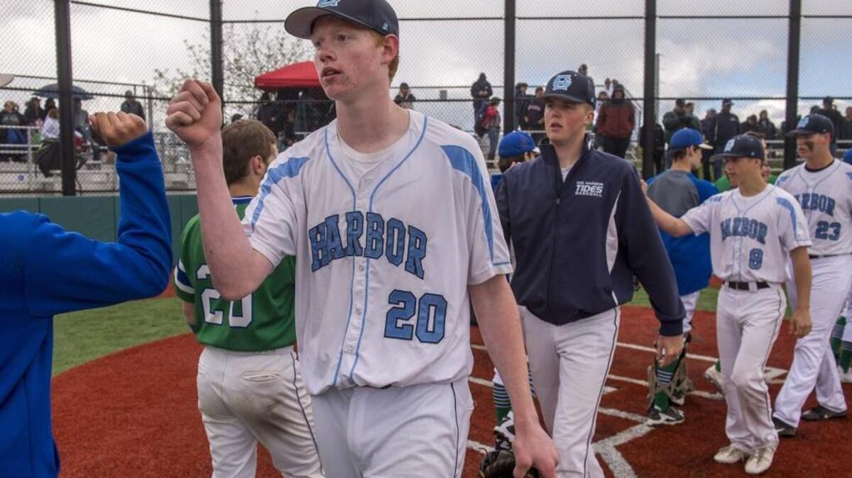 Gig Harbor’s winning pitcher Patrick Fredrickson held Mountain View to one run over seven innings on Saturday.