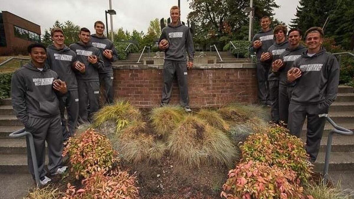 
Gig Harbor High senior quarterback Davis Alexander, second from top right, took third place at the Northwest 9 football camp in Kirkland, out of 25 area quarterbacks who competed.

