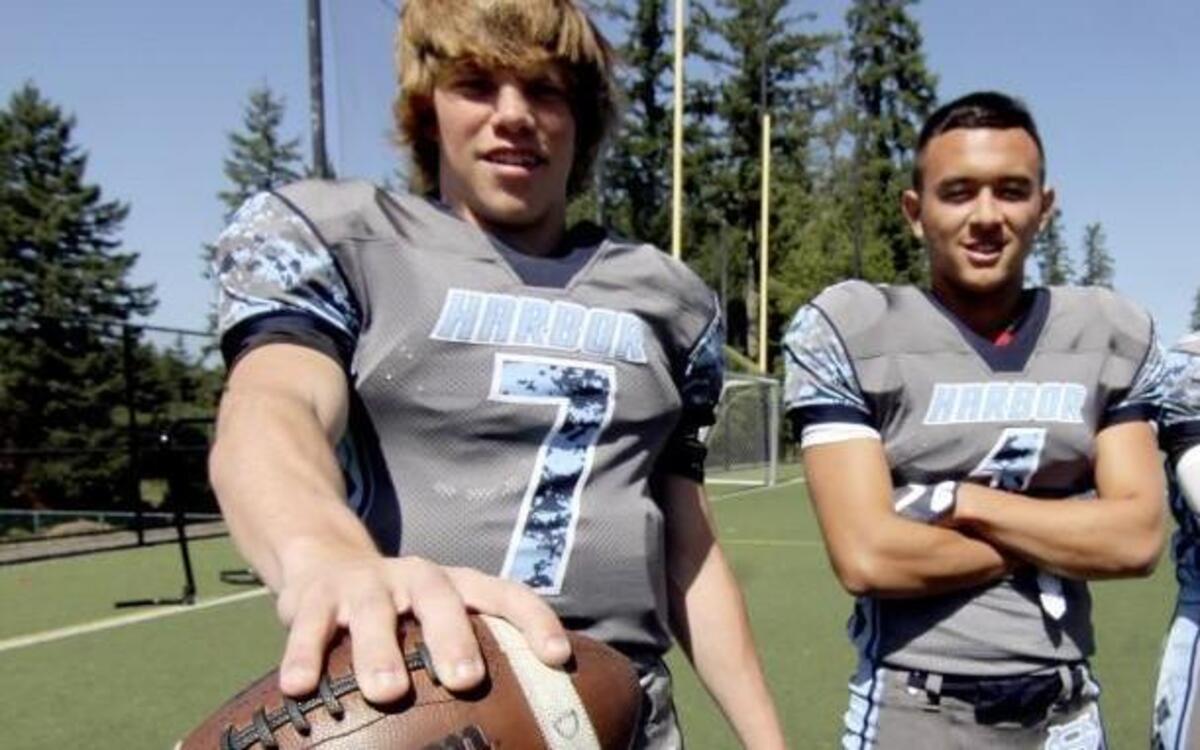 
From left, senior quarterback Davis Alexander, senior receiver Kyle Olson-Urbon, senior receiver Noah Samsen and senior free safety Kale Wong. 
