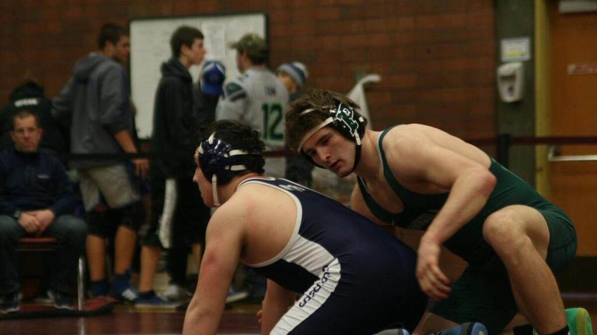 Peninsula High senior Chance Stolz earned a pin over Rogers’ Austin Sprankle in the 195-pound bracket Saturday afternoon in Port Orchard.