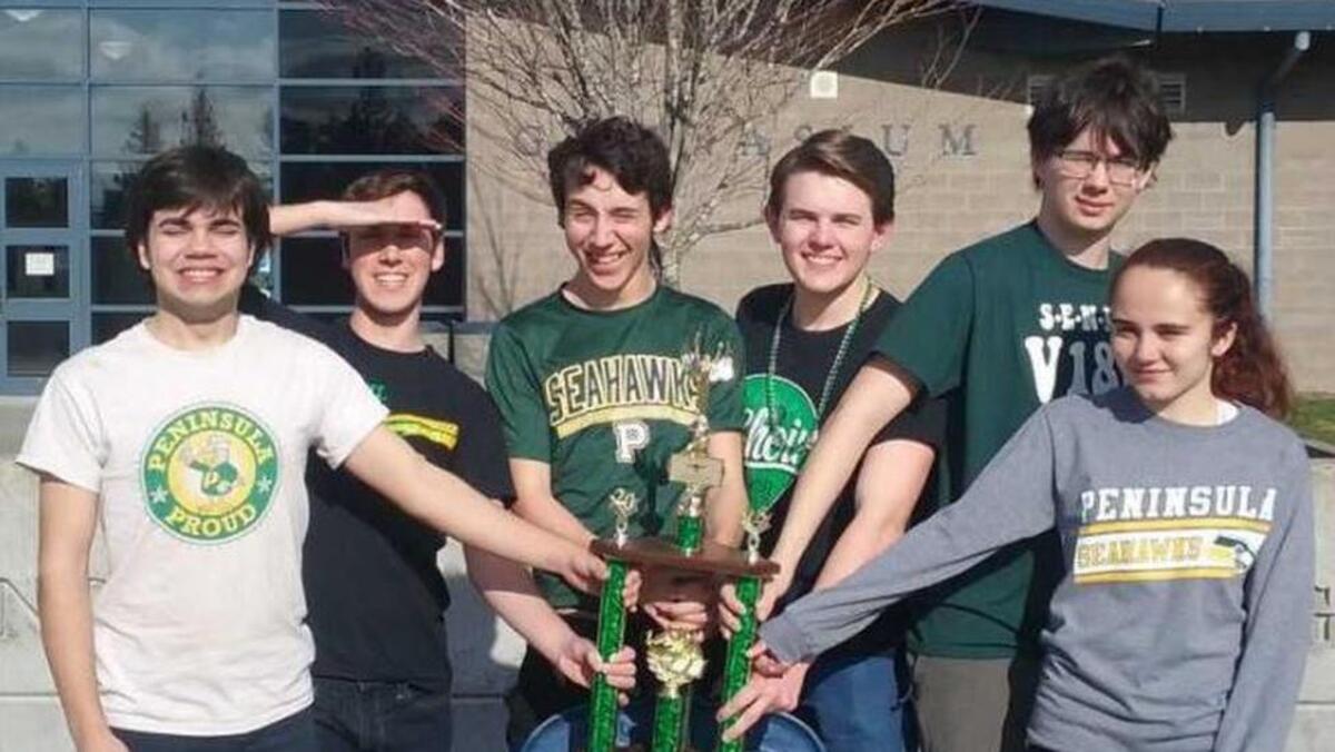 Peninsula High School Knowledge Bowl Team are, from left, Aleczander Steele, Kai Amrine, Tony Lasley, David Gilman, Dylan Anderson, Aerrow Cruz.