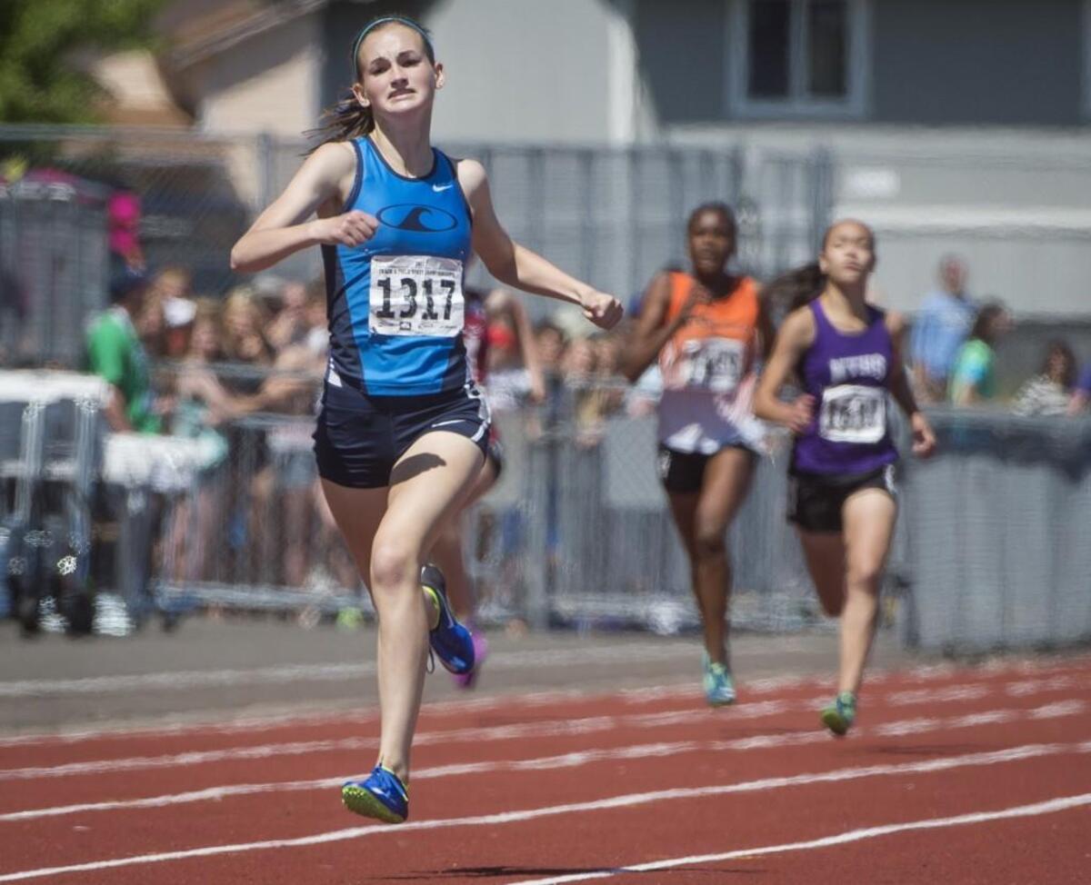 Gig Harbor’s Hannah Carroll won the 3A girls 400-meter race at the 2017 Track and Field Championships at Mount Tahoma High School.