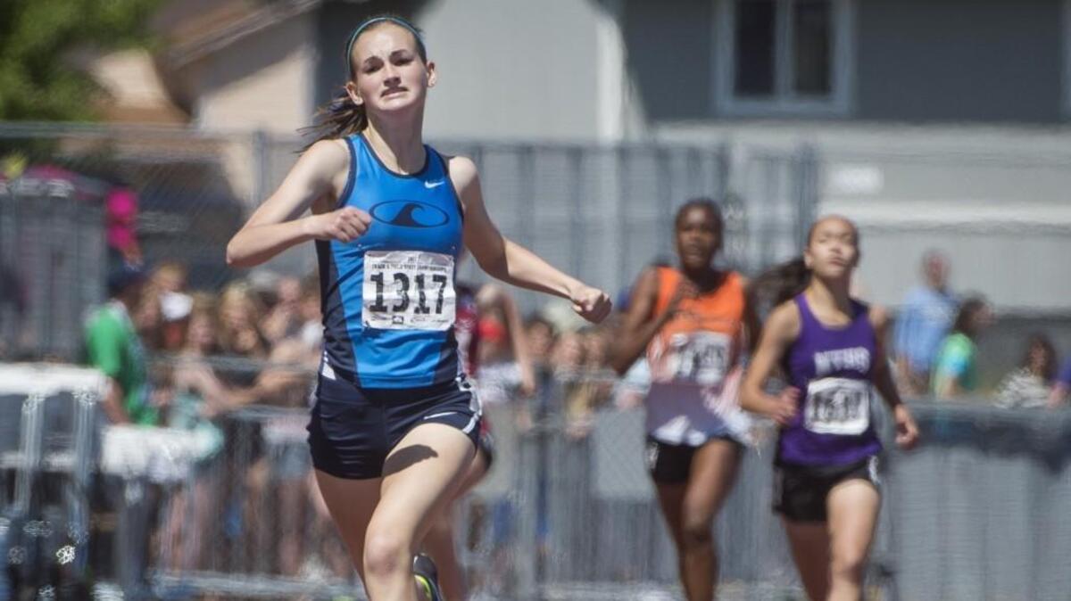 Gig Harbor’s Hannah Carroll won the 3A girls 400-meter race at the 2017 Track and Field Championships at Mount Tahoma High School.