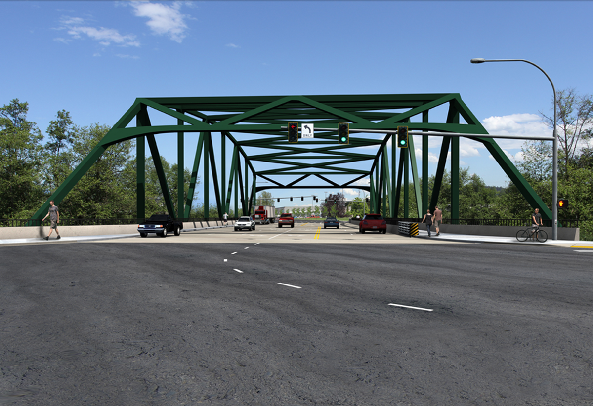 A rendering shows a new four-lane bridge to be constructed across the Puyallup River, connecting River Road and North Levee Road. The project is a part of Pierce County’s Canyon Road Regional Connection Project and will replace the existing Milroy Bridge, a two-lane bridge known for its congestion.