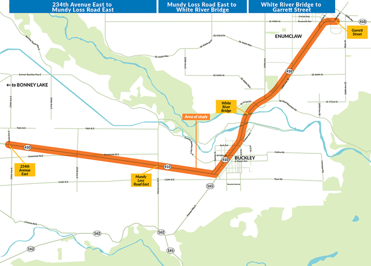 The Washington State Department of Transportation is asking for public feedback about traffic congestion on state Route 410 in an online survey. A WSDOT map shows the part of the route in question.