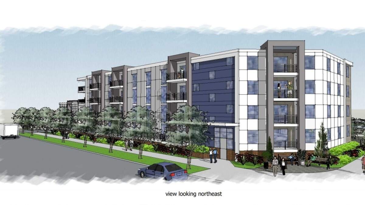 A rendering by James Guerrero Architects shows what a four-story, 44-unit apartment building might look like at 2nd Street NE and 5th Avenue NW in downtown Puyallup.