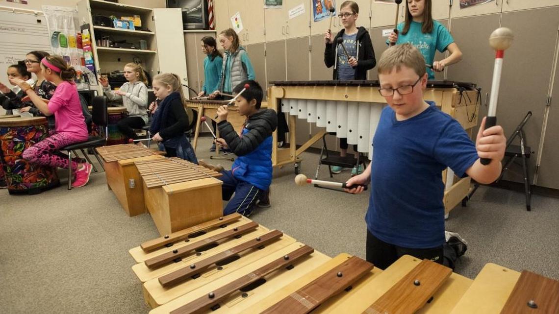 In 2015, Ben Giertz, then 11, right, said playing with the ensemble Mustang Marimba Madness at Maplewood Elementary in the Puyallup School District “makes my heart soar. I get lost in the music. It really calms me when I’m super nervous.” In November, the Puyallup School Board passed a temporary inter-fund loan meant to even out a spike in taxes for local residents.