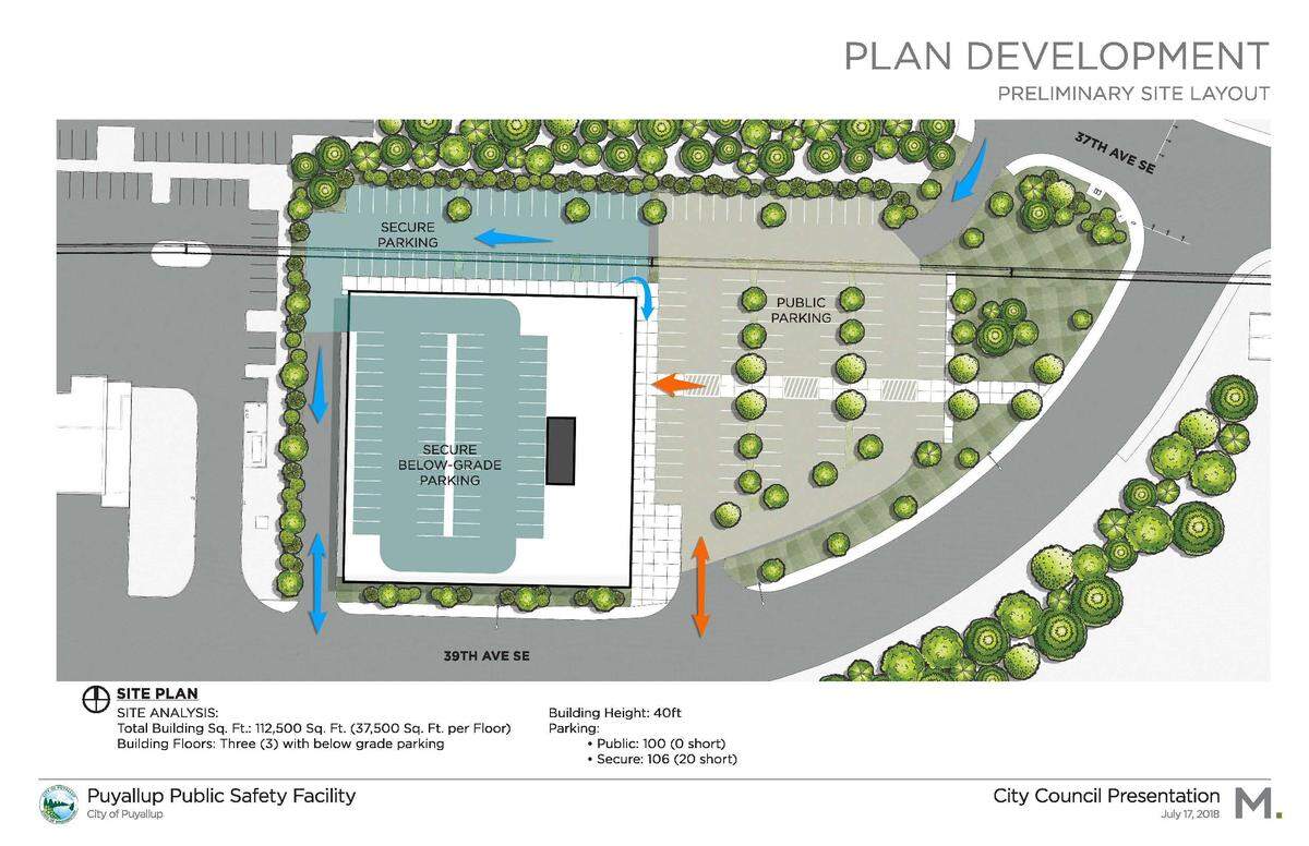 An site plan depicts the size of the new justice center in South Hill.  The site stretches a total of 112,500 square feet.
