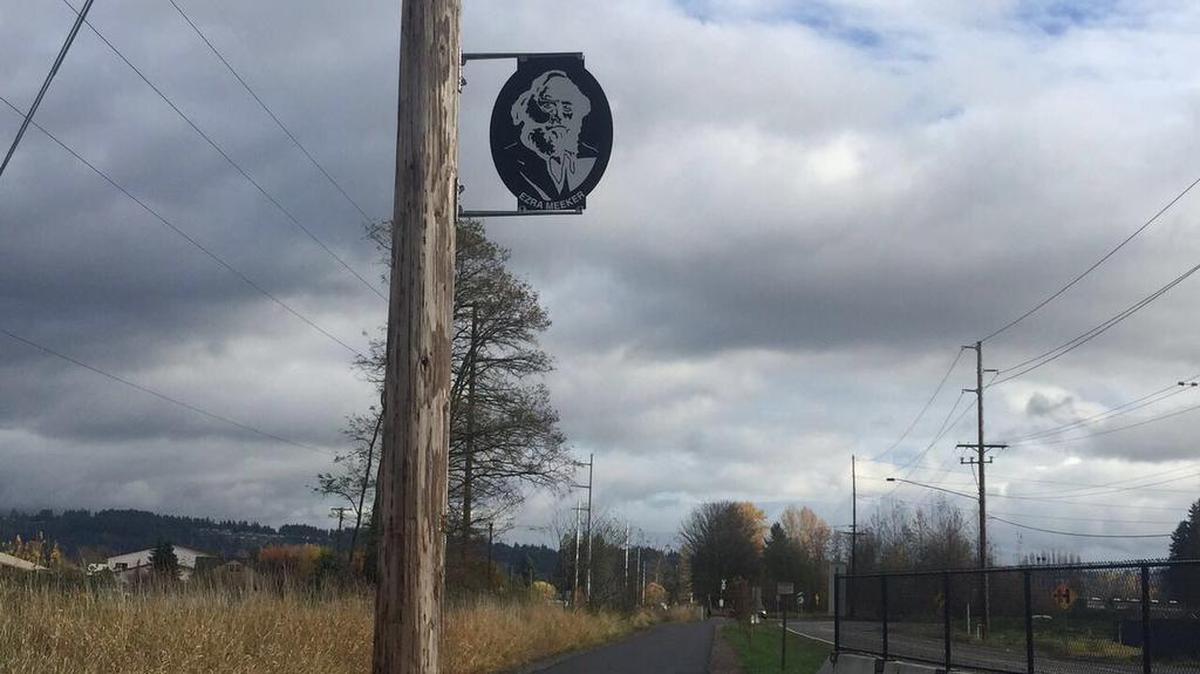 Signs created by local artists for installation along the Foothills Trail feature prominent figures from Puyallup, including Ezra Meeker, Chief Leschi and Ernie Bay.