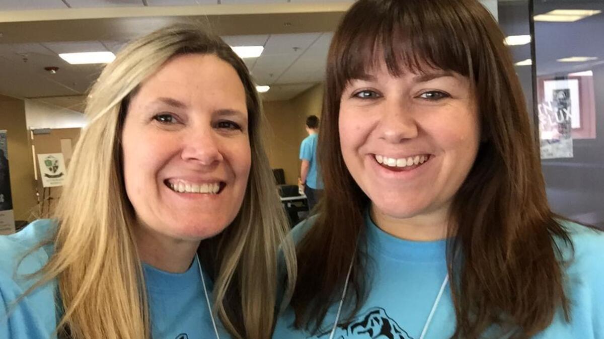 Carina Pierce, left, and Kari Bradley at the 2016 Cavalcade of Authors West at Pacific Lutheran University. The two Puyallup residents founded and launched the writer’s workshop in 2015.