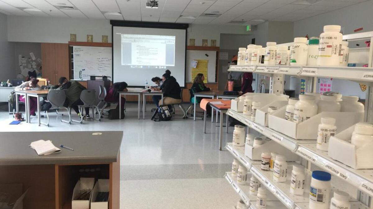 Students in the Pre-Pharmacy Technology Program at the Pierce County Skills Center work in class.