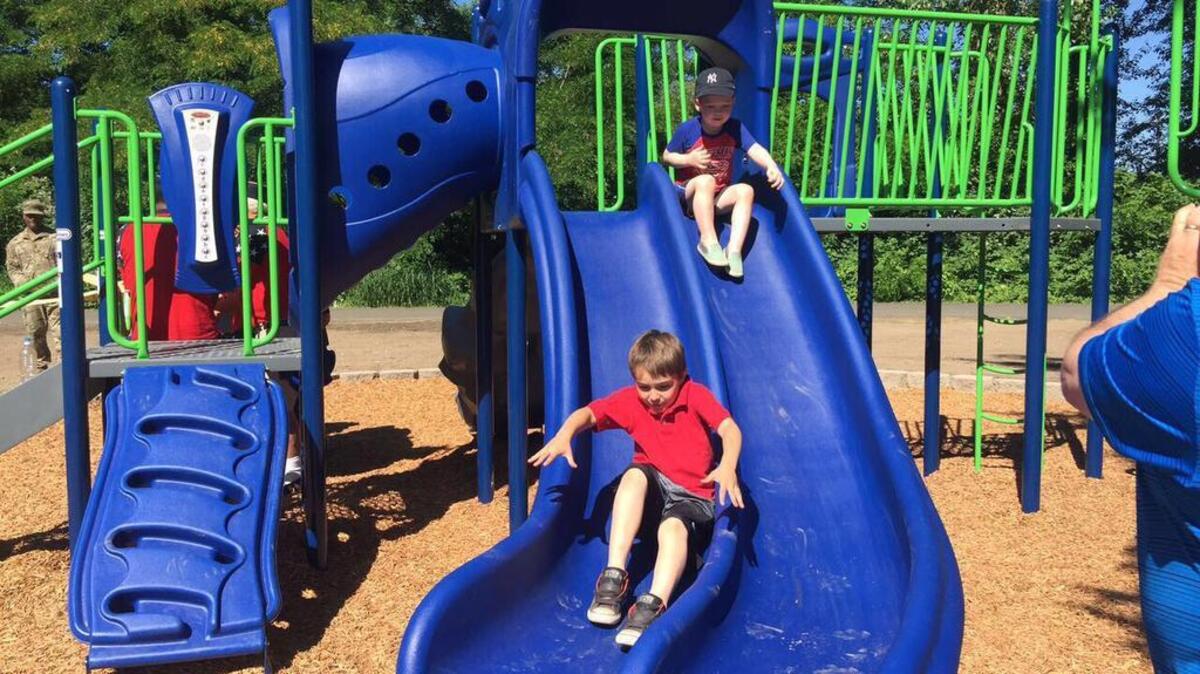 Veterans Park’s new $35,000 playground features a double slide and various climbing equipment meant for children ages 2 through 12.