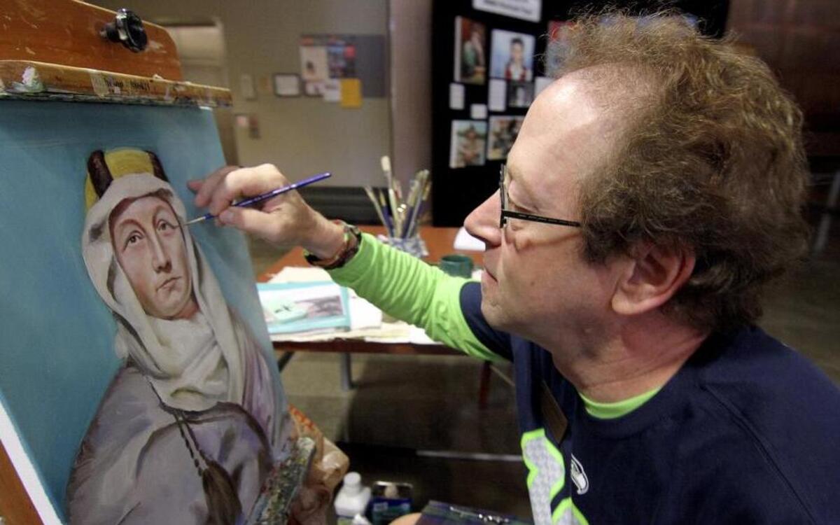 
Artist Chris Demarest is the Puyallup Public Library’s artist in residence and is displaying and painting his work at the downtown library. His work is part of the Festival of Books, which kicks off next month.
