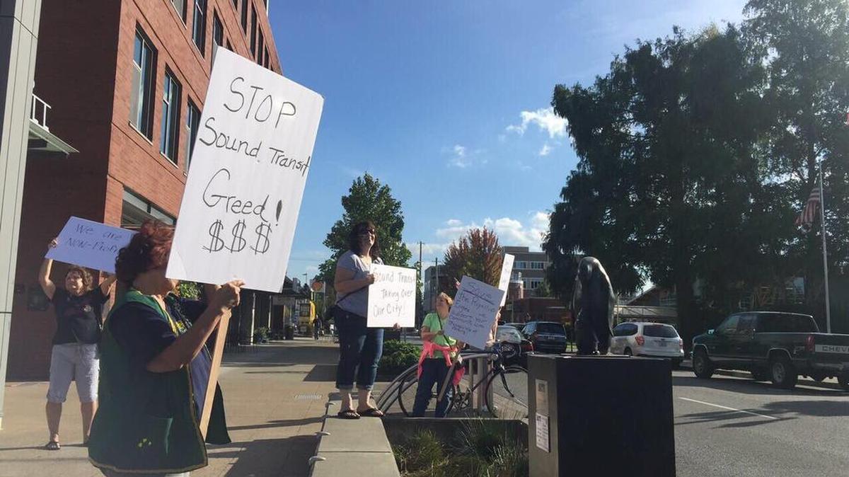 Signs held by the Puyallup Eagles Aerie and Auxiliary members at the Sept. 12 protest read “Don’t let Sound Transit get rid of Puyallup Eagles!” and “Sound Transit taking over our city!”