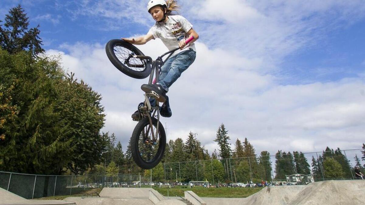 Alec Bitterling, 15, does tricks on his bike at the skate park located in Allan Yorke Park in Bonney Lake on Saturday. The Bonney Lake City Council approved the Allan Yorke Park Master Plan at a meeting on Sept. 13. The plan includes new multiuse fields, dog parks and bike trails.