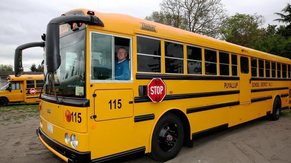 Mike Krueger, a retired firefighter who’s now a bus driver for the Puyallup School District, enjoys driving the new district buses.