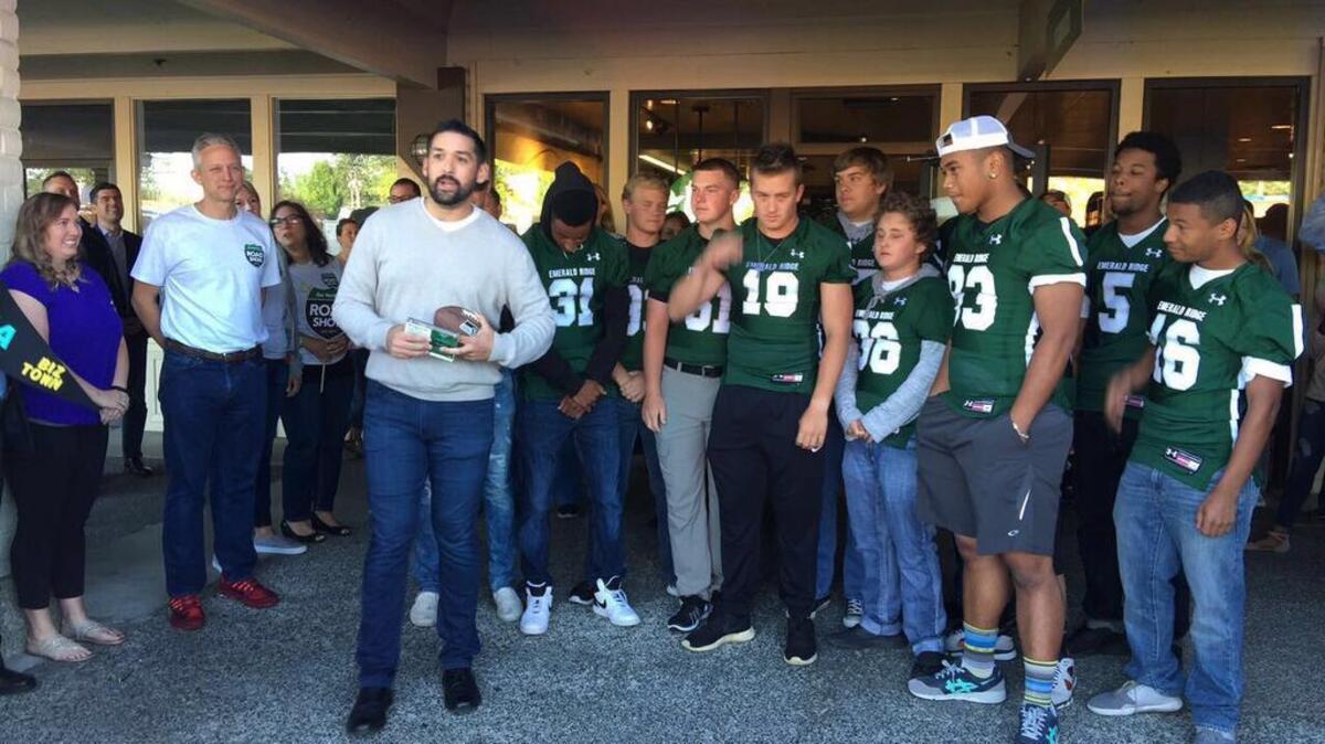 The Puyallup Starbucks shop on South Hill was first on the Starbucks leadership team’s North Star Road Show, which will travel to 20 stores this summer to recognize employees, or “partners,” creating community connections.