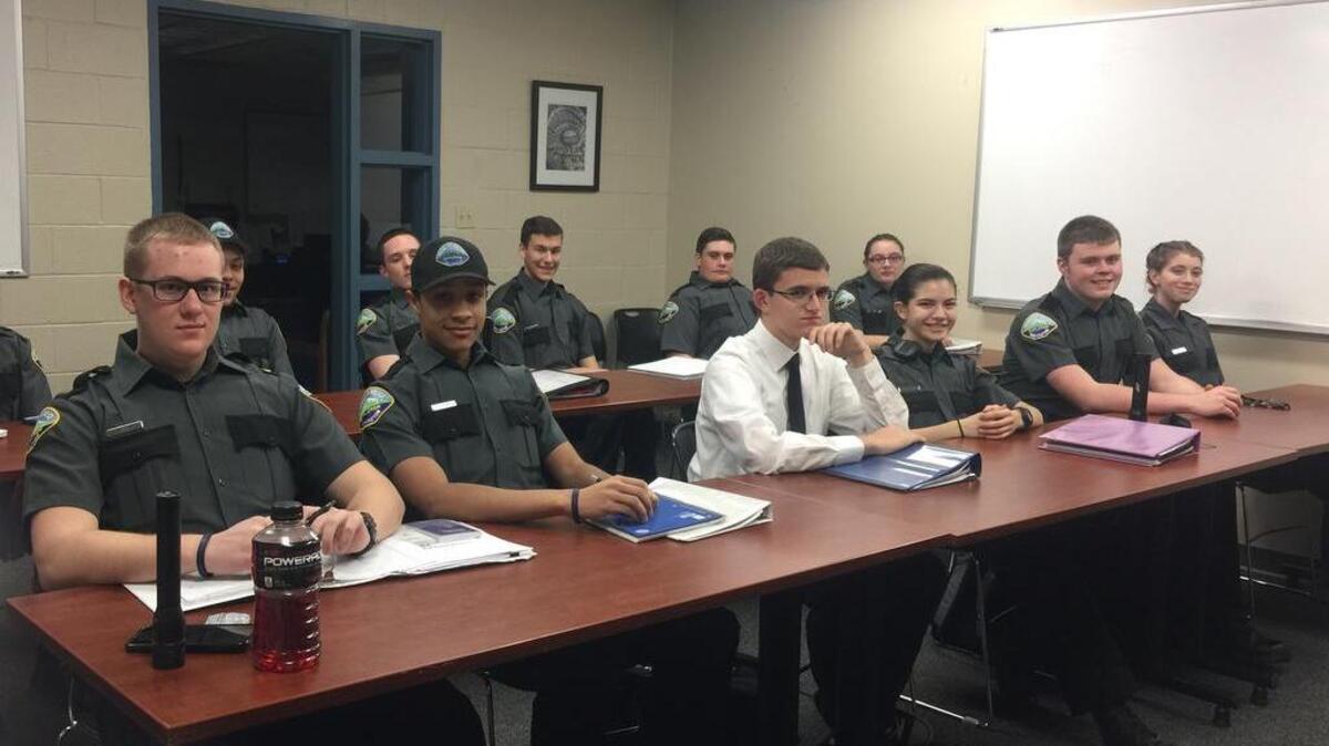 Members of the Puyallup Police Explorer Post 530 convene for a class. The group received a $3,000 donation from Puyallup Kiwanis to go toward group jackets.