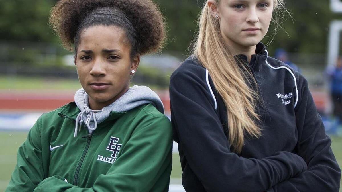 Emerald Ridge High teammates Karlee Stueckle, right, and Mareonna Henderson have the chance to both place in the 300-meter hurdles event at the Class 4A state meet this week.