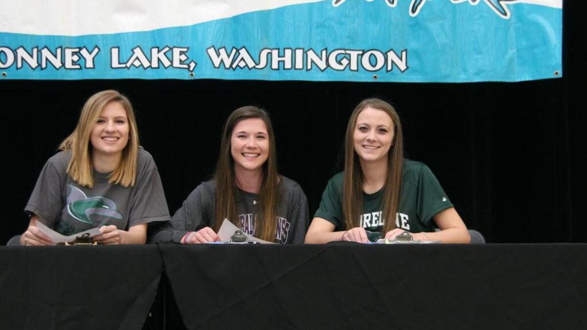 Alex Wetteland, center, is headed to Central Arkansas to play soccer, while her former Bonney Lake teammates Makenzie Sjoden and Brooklyn Gratzer will be heading to Shoreline Community College for soccer.