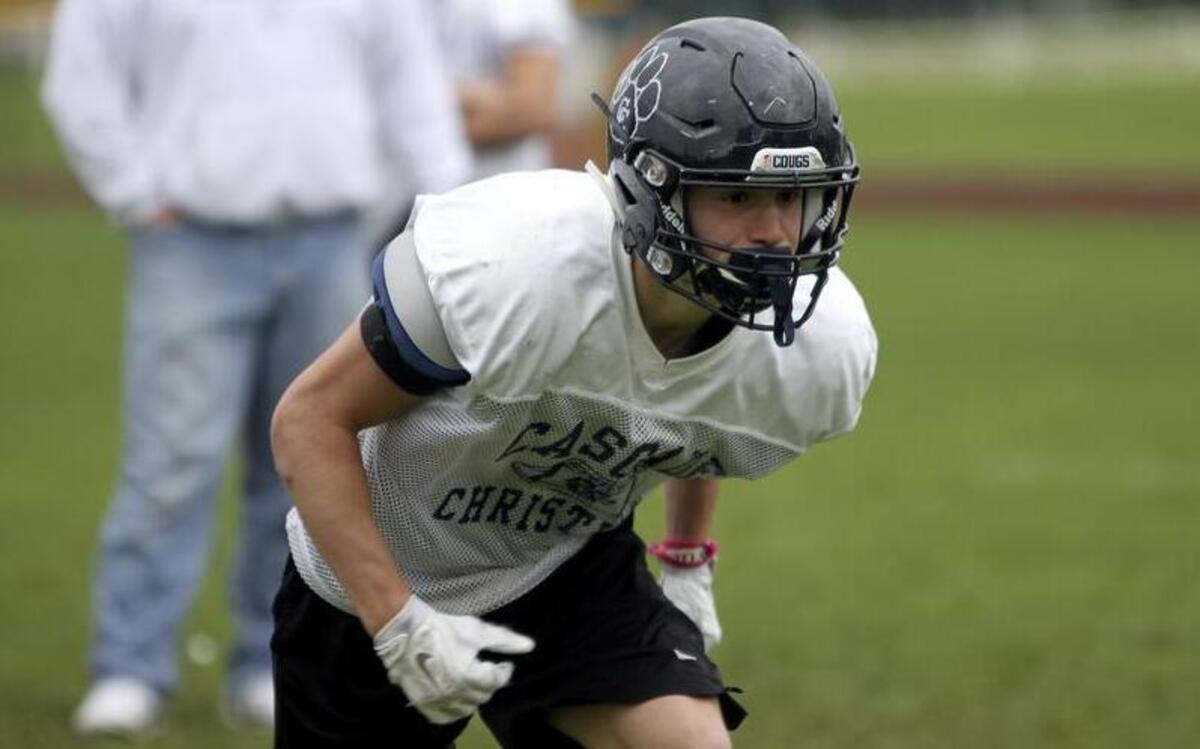 Junior running back/linebacker Zach Bartolome practices with his Cascade Christian High School teammates last week in Puyallup.